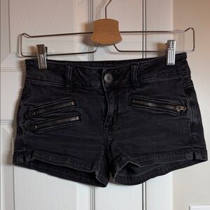 American Eagle Black Jean Shorts with Zipper Details